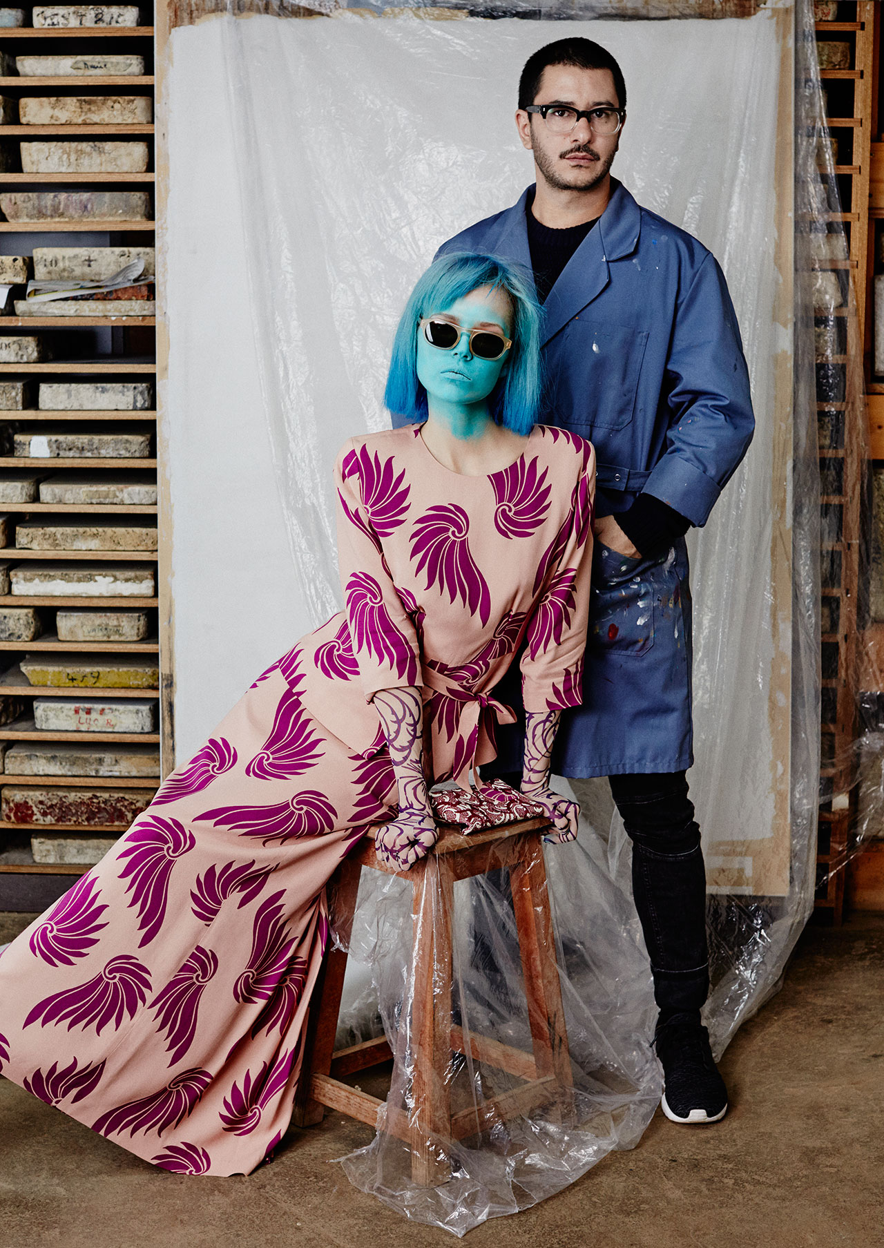 f3_haute_a_porter_filep_motwary_modemuseum_hasselt_portrait_of_the_curator_filep_motwary_with_ola_rudnicka_wearing_dries_van_noten_ss2016_photo_rene_habermacher_yatzer 3/7 