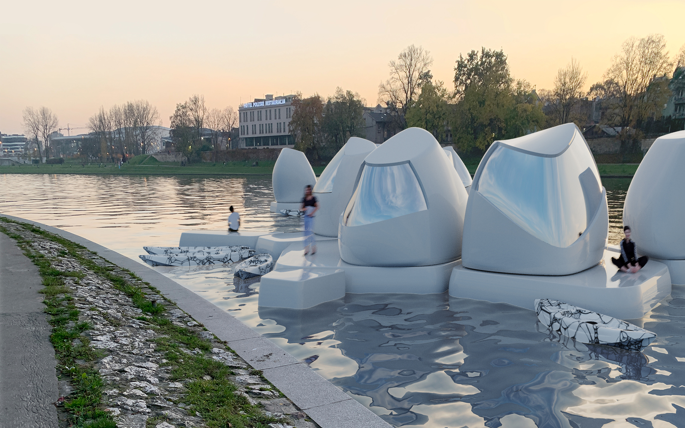 Pływające biura przyszłości na Wiśle – projekt absolwentki krakowskiej ASP wzbudza wiele emocji